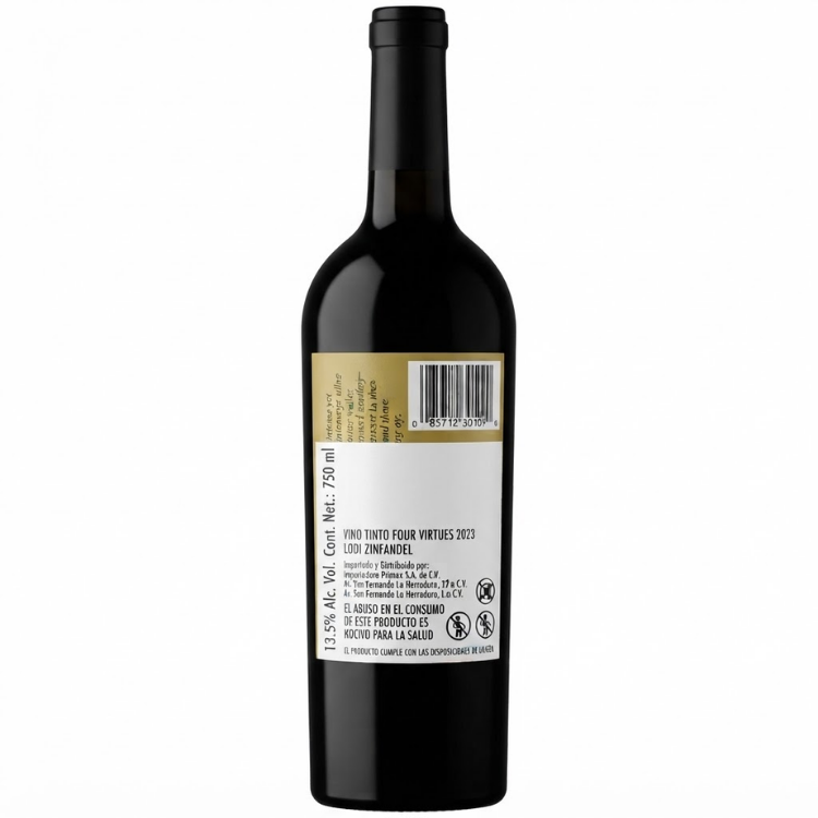 Vino Tinto Four Virtues Zinfandel Bourbon Barrel Aged, Lodi California 750ml