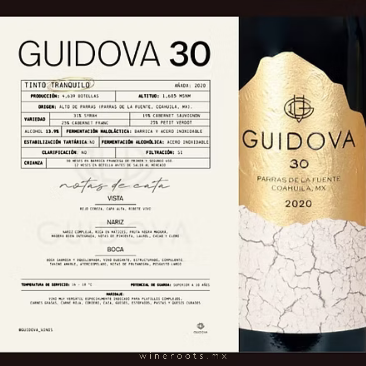 Vino Tinto Guidova 30 | Ensamble Tinto de Coahuila | 750 ml