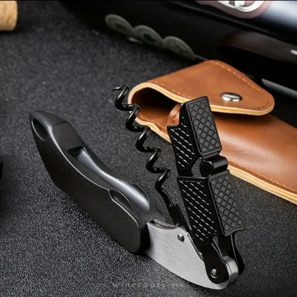Sacacorchos Profesional de Doble Impulso con Funda de Cuero