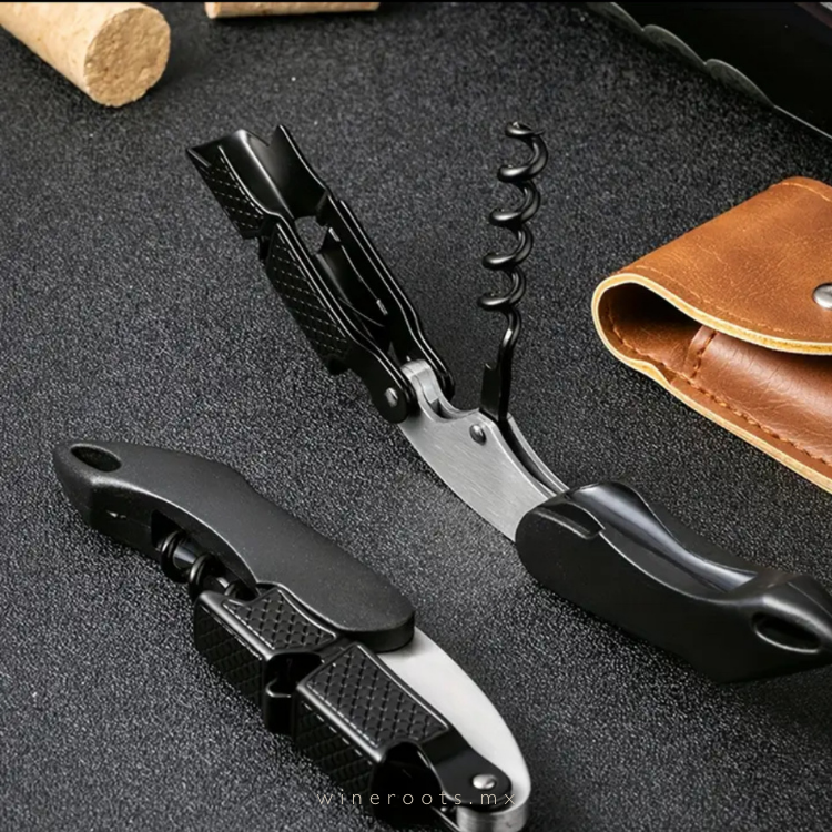 Sacacorchos Profesional de Doble Impulso con Funda de Cuero