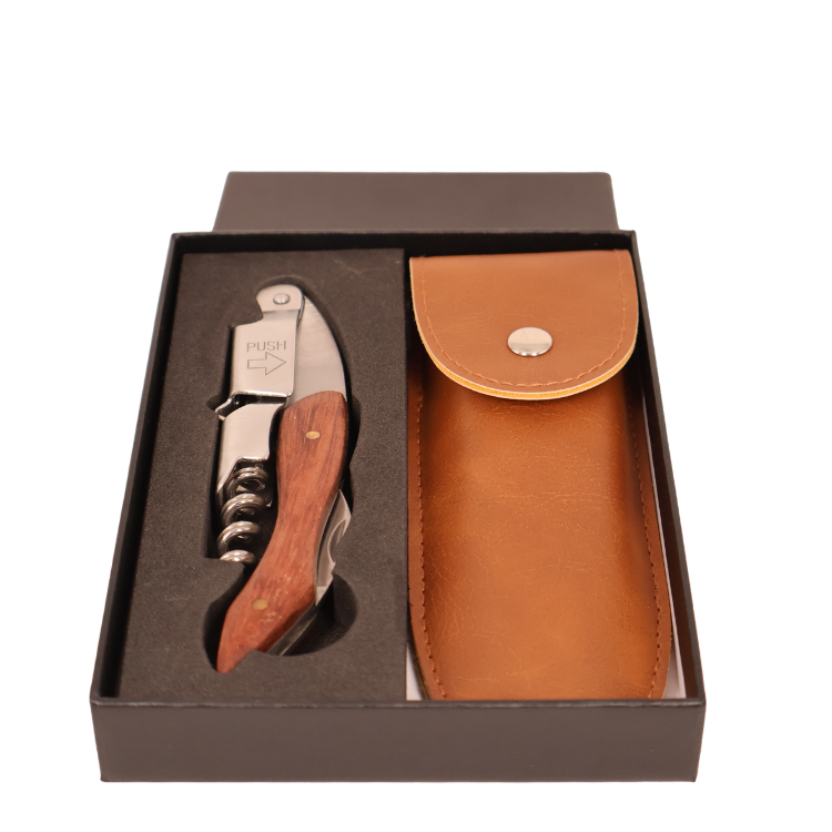 Sacacorchos Sommelier de Dos Tiempos con Mango de Madera y Estuche