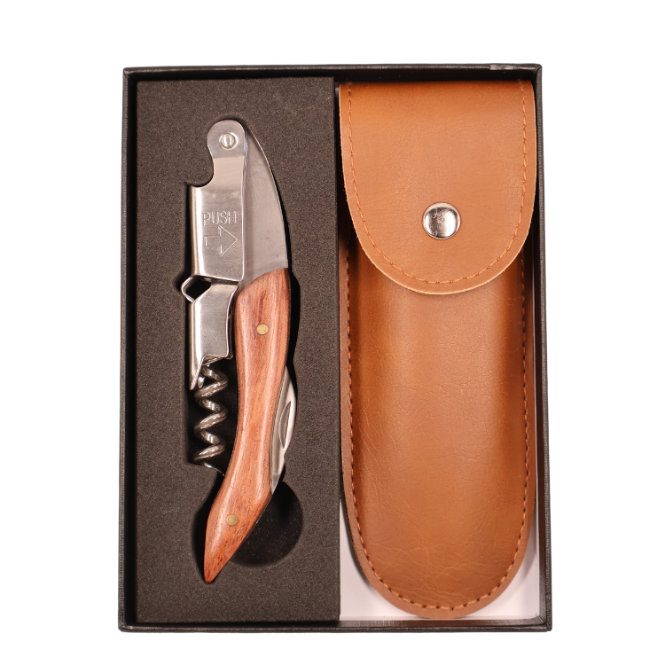 Sacacorchos Sommelier de Dos Tiempos con Mango de Madera y Estuche