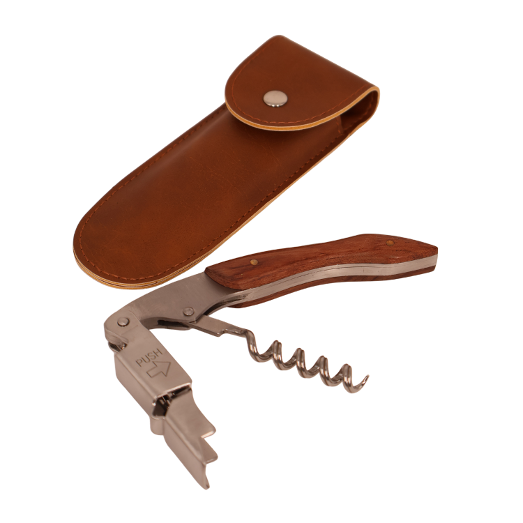 Sacacorchos Sommelier de Dos Tiempos con Mango de Madera y Estuche