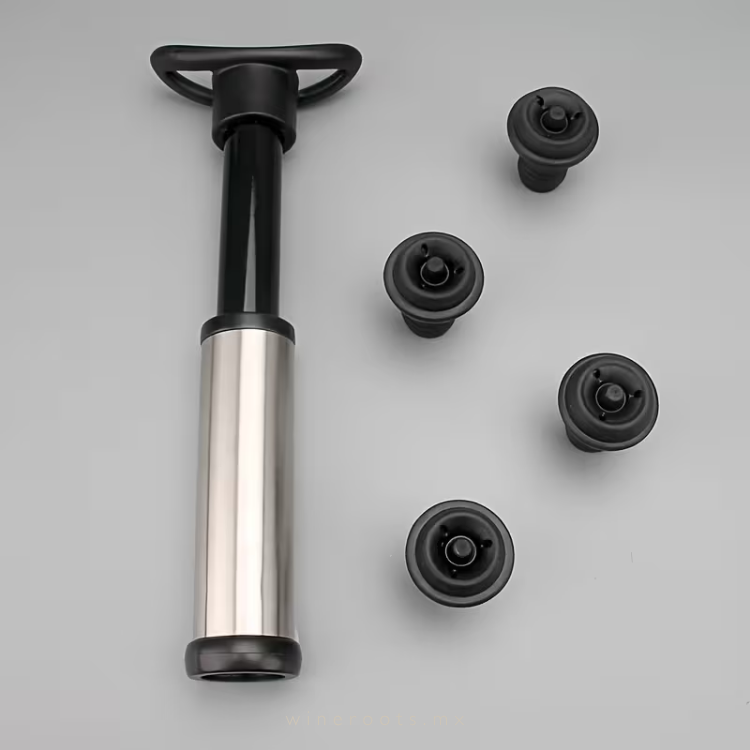 Tapón de Vino de Acero Inoxidable con Bomba de Vacío y Sello de Conservación Hermético