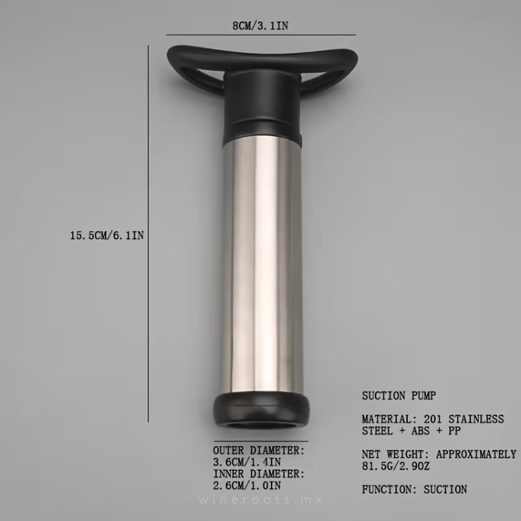 Tapón de Vino de Acero Inoxidable con Bomba de Vacío y Sello de Conservación Hermético