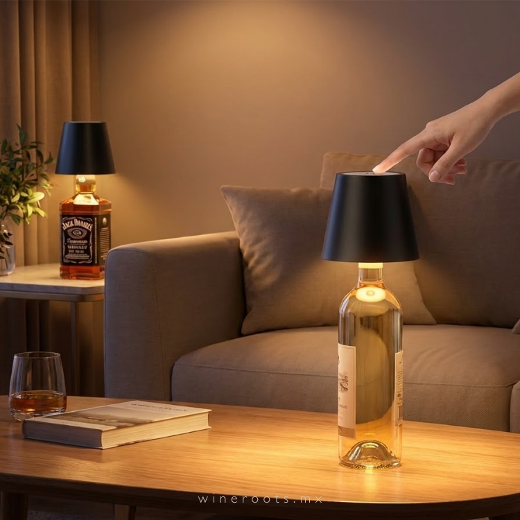 Set de 2 Lámparas LED Inalámbricas para Botellas - Recargables, Control Táctil y 3 Tonos de Luz - Negro Elegante