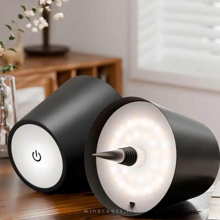 Set de 2 Lámparas LED Inalámbricas para Botellas - Recargables, Control Táctil y 3 Tonos de Luz - Negro Elegante