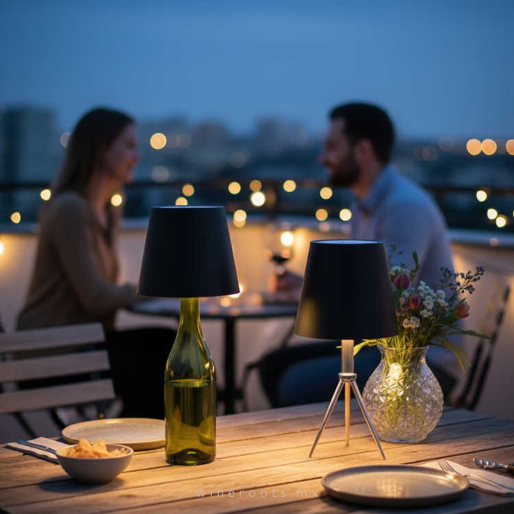 Set de 2 Lámparas LED Inalámbricas para Botellas - Recargables, Control Táctil y 3 Tonos de Luz - Negro Elegante